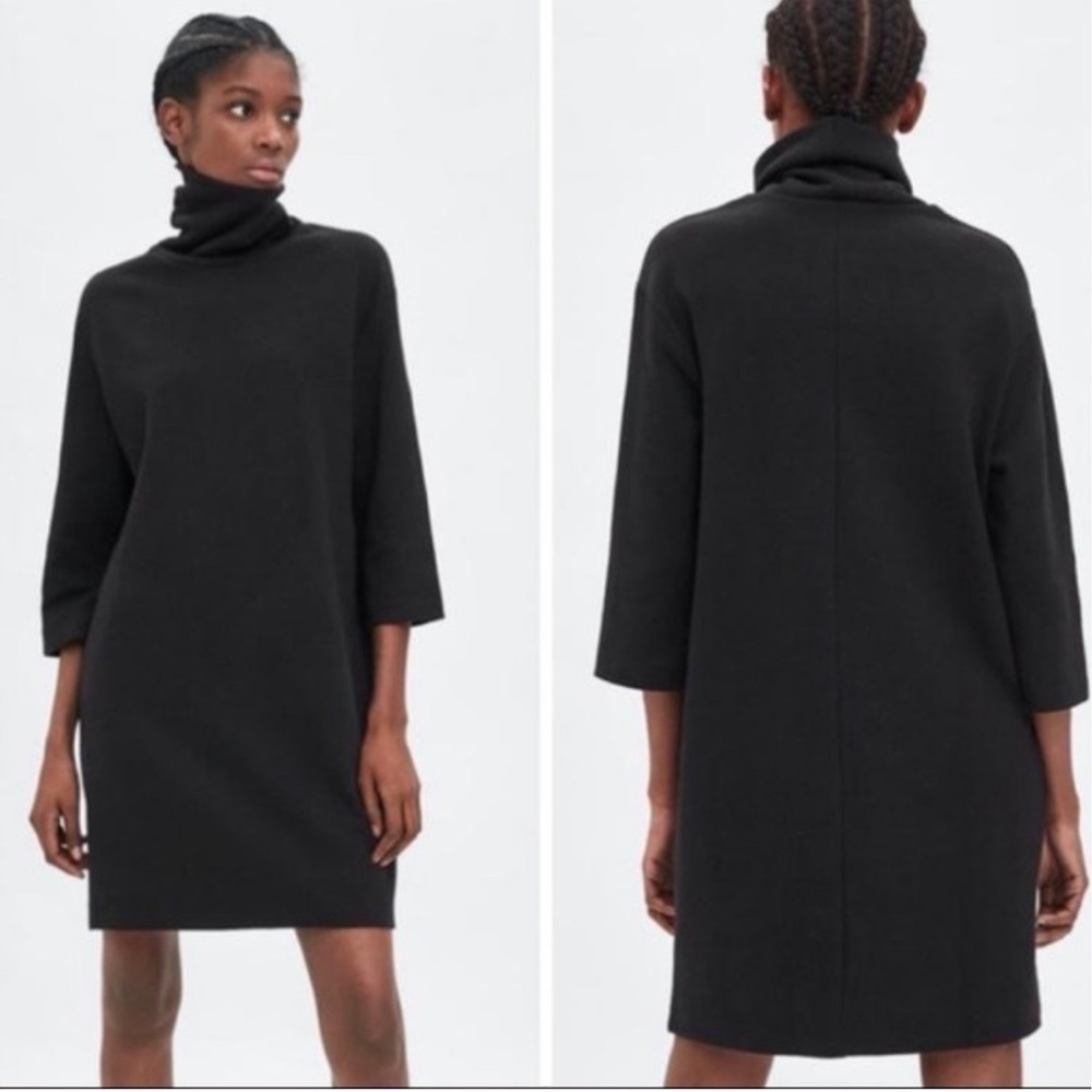 ZARA Black Turtle Neck Mini Sweater Dress Size Large